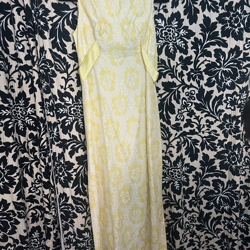Vintage Yellow Floral Lace Evening Dress